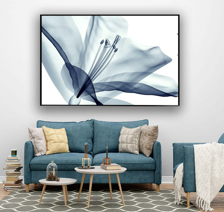 Xray Blue Flower Glass Wall Art, glass pictures for Wall, glass prints wall art