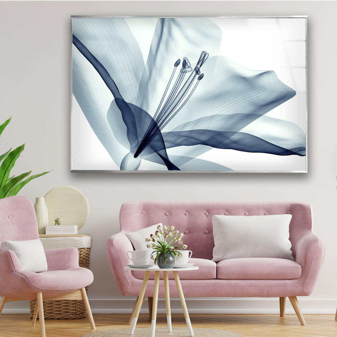 Xray Blue Flower Glass Wall Art, picture on glass wall art, photos printed on glass