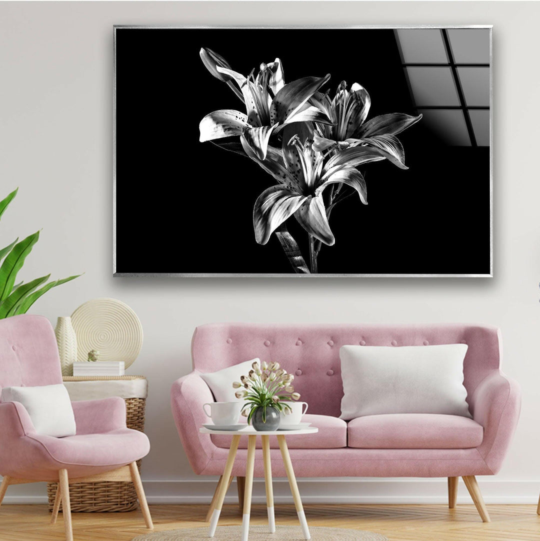 Black Xray Lily Flower Glass Wall Art, Glass Printing Wall Art, Print photos on glass
