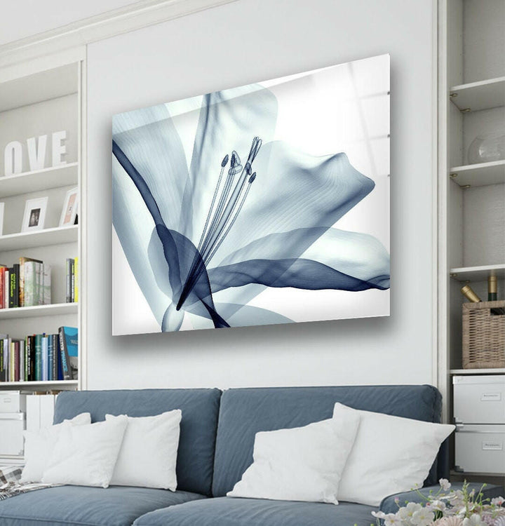 Xray Blue Flower Glass Wall Art, glass photo prints, glass picture prints