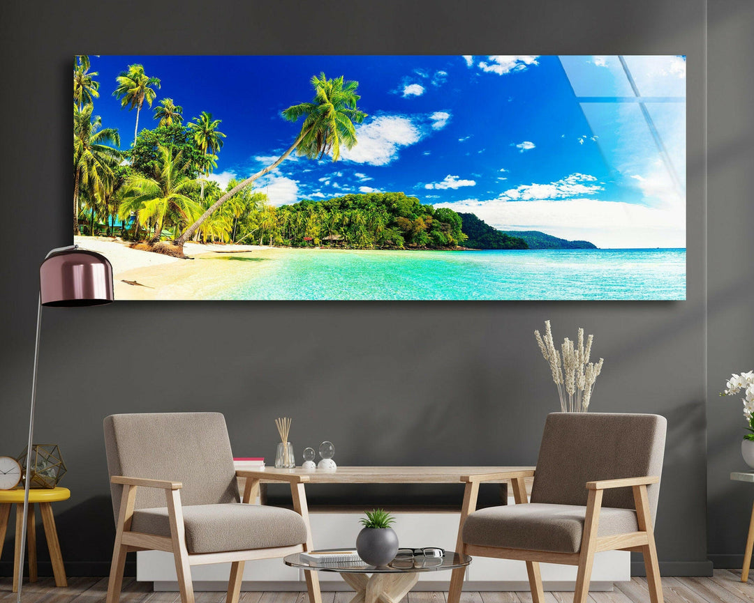 Tropical Beach With Palms Landscape Glass Wall Art, art glass wall art, glass wall art pictures