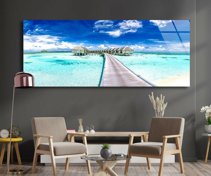 Maldives Beaches Landscape Glass Wall Art, custom glass photo prints, large glass prints