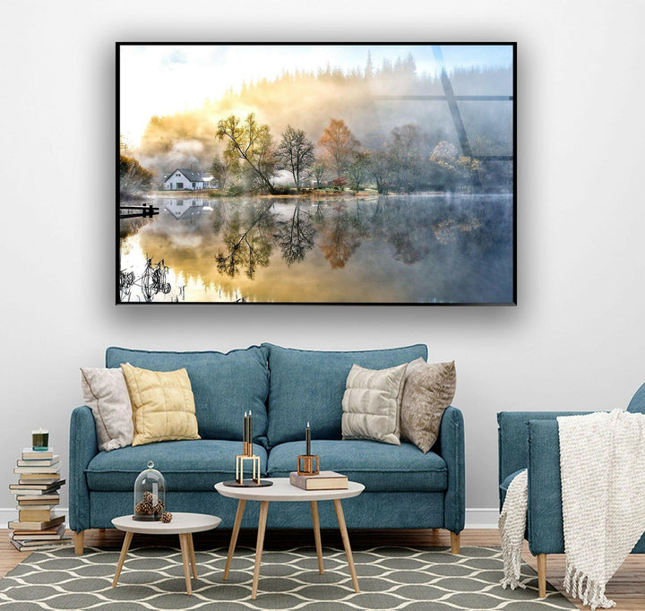 Lake & House Landscape Glass Wall Art large glass photo prints, glass wall photos