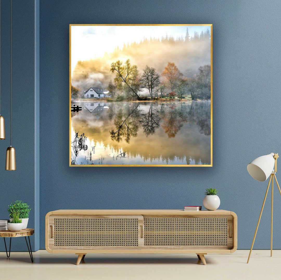 Lake & House Landscape Glass Wall Art custom glass photo prints, large glass prints