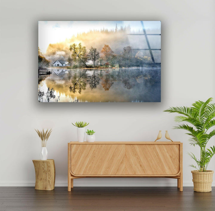 Lake & House Landscape Glass Wall Art glass photo prints, glass picture prints