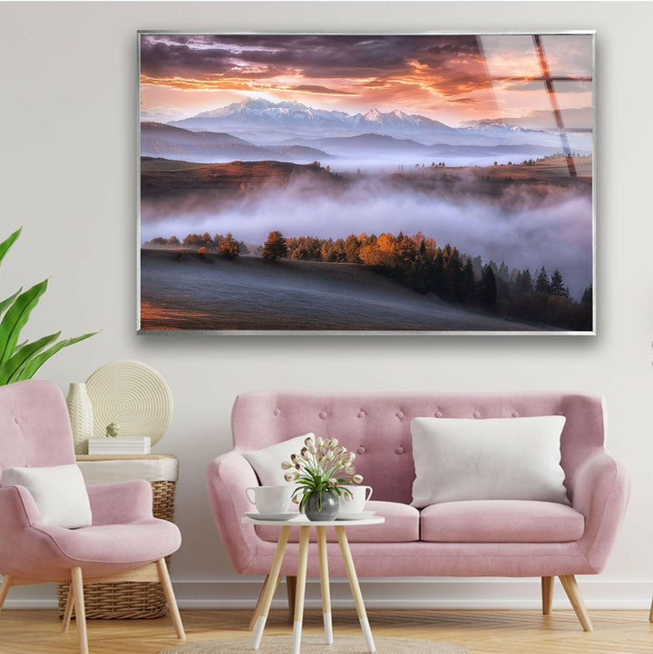 Foggy Mountains Glass Wall Art large glass photo prints, glass wall photos