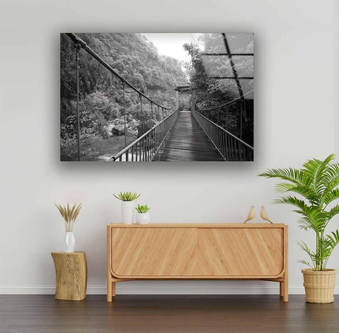 Old Black & White Bridge Glass Wall Art glass wall decor, glass wall art decor