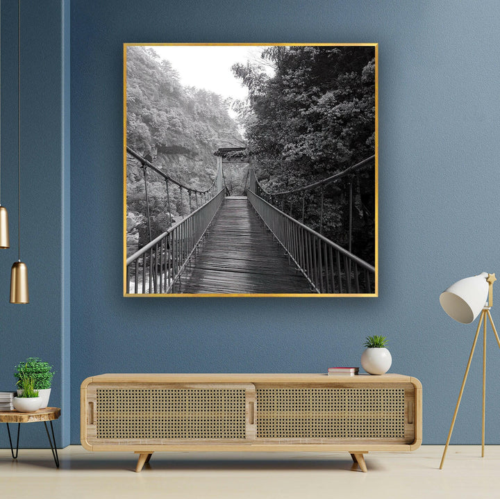 Old Black & White Bridge Glass Wall Art print on glass, glass printed photos