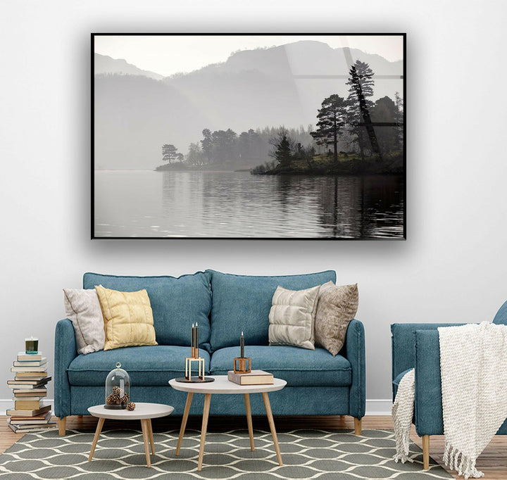 Foggy Trees & Lake Glass Wall Art glass pictures for Wall, glass prints wall art