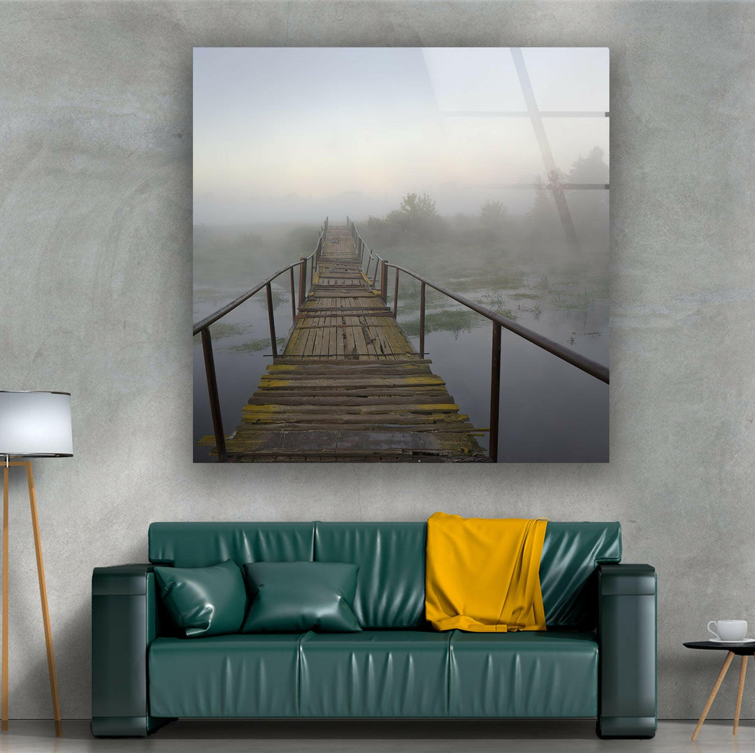 Wooden Bridge Over River Glass Wall Art glass image printing, glass prints from photos