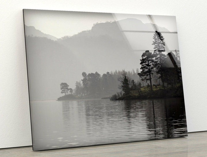 Foggy Trees & Lake Glass Wall Art glass image printing, glass prints from photos