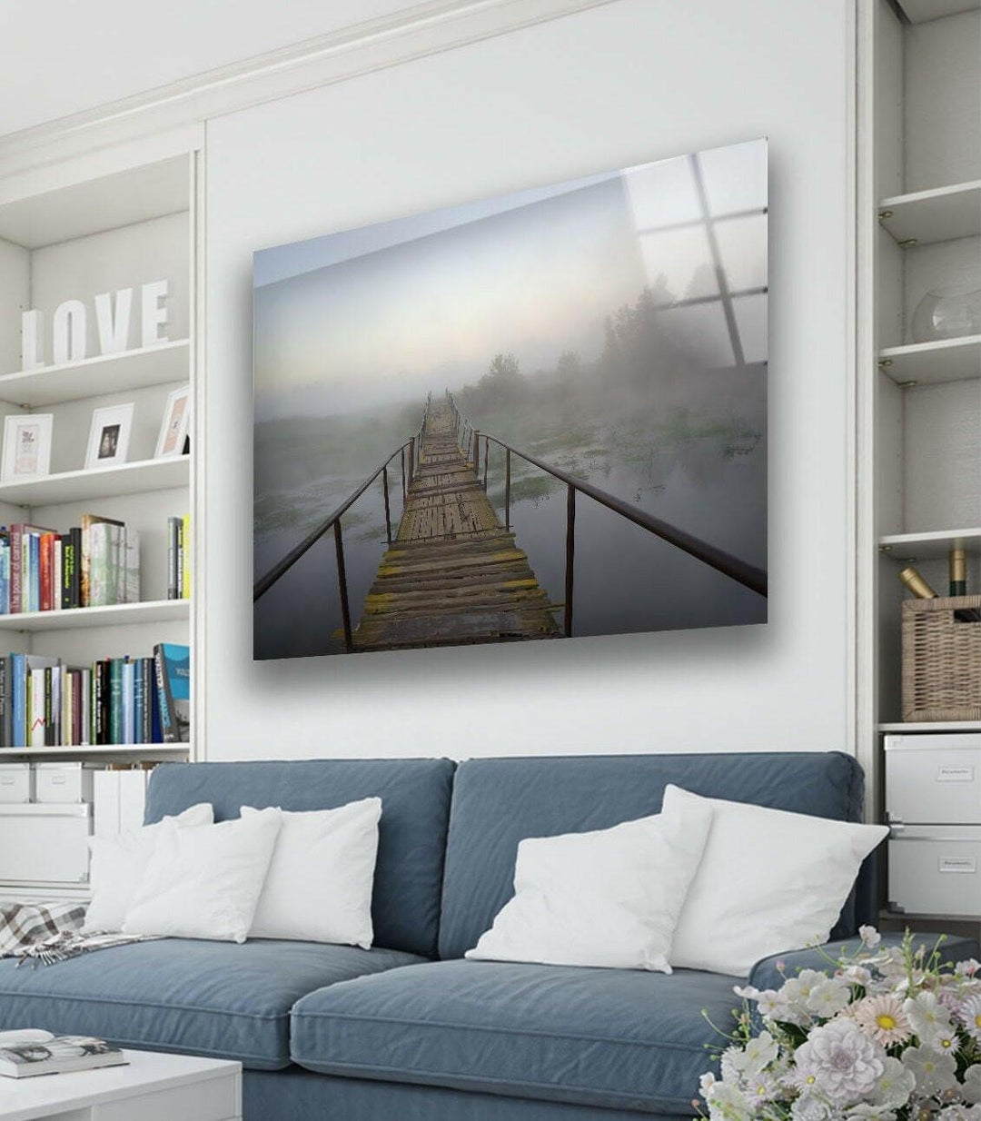 Wooden Bridge Over River Glass Wall Art glass pictures for Wall, glass prints wall art