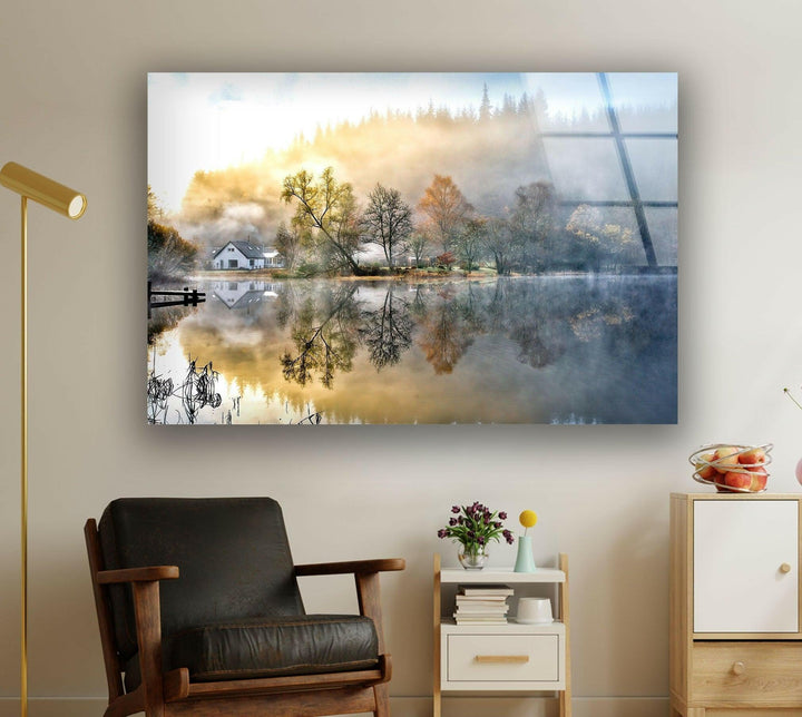 Lake & House Landscape Glass Wall Art Glass Printing Wall Art, Print photos on glass