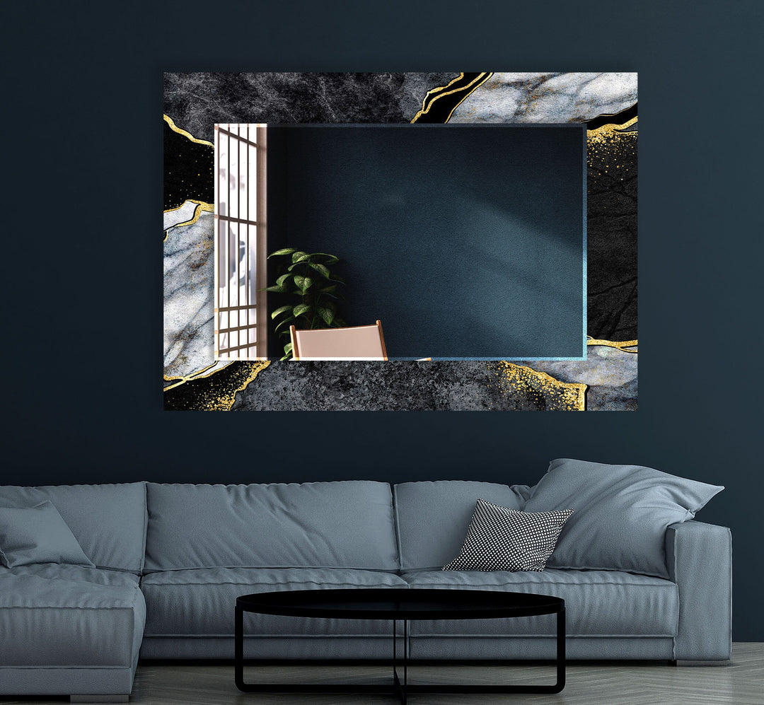 Black & Gray Abstract Wall Mirror Round Mirror
