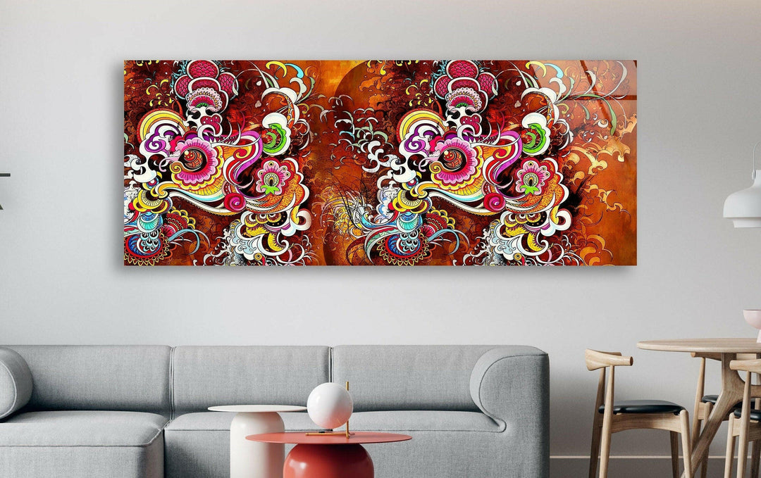 Hippie Decor Colorful Abstract Glass Wall Art, glass image printing, glass prints from photos