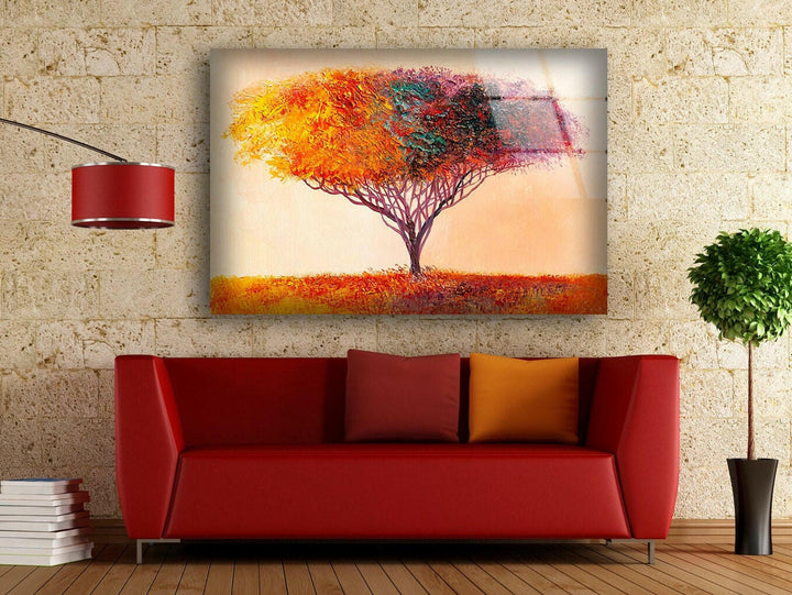 Oil Painting Tree Glass Wall Art picture on glass wall art, photos printed on glass