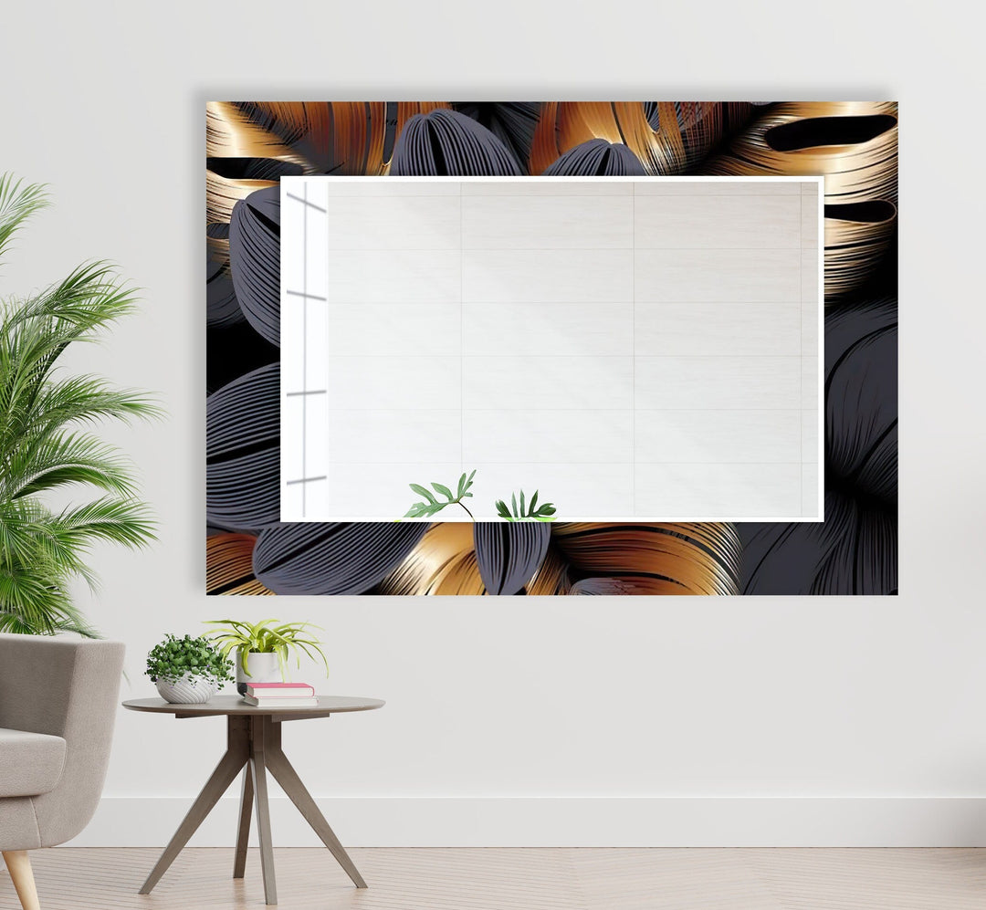 Brown & Grey Leaves Abstract Wall Mirror Decorative Wall Mirror
