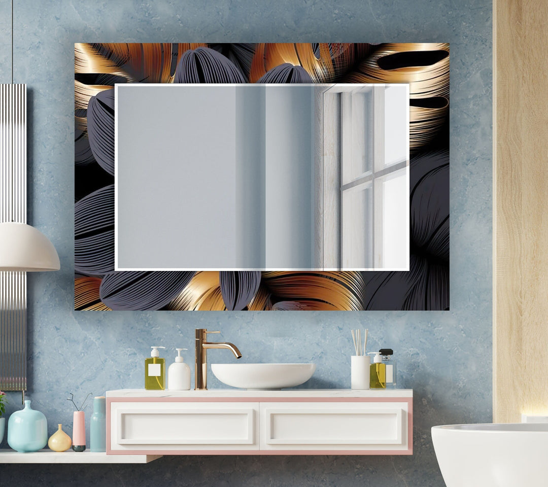 Brown & Grey Leaves Abstract Wall Mirror Decorative Mirror
