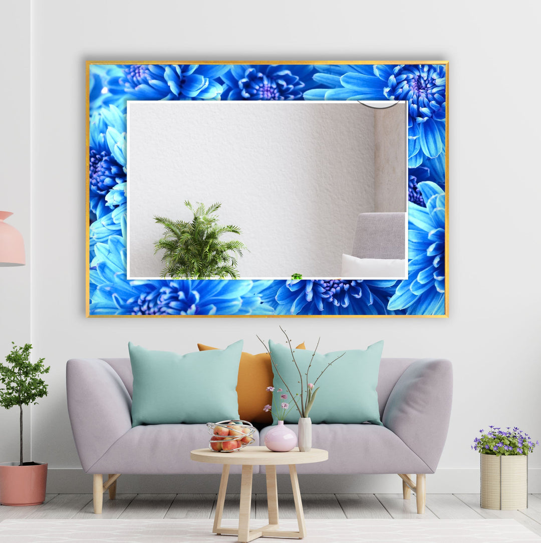 Vivid Blue Flowers Wall Mirror Modern Wall Mirror
