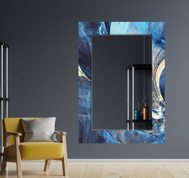 Light Blue Abstract Wall Mirrors Gold Mirror
