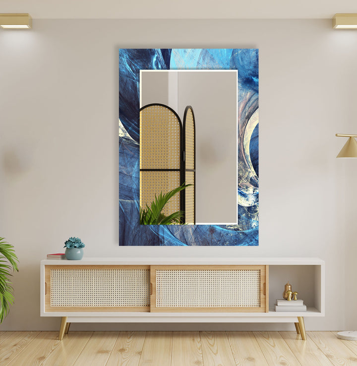 Light Blue Abstract Wall Mirrors Long Mirror
