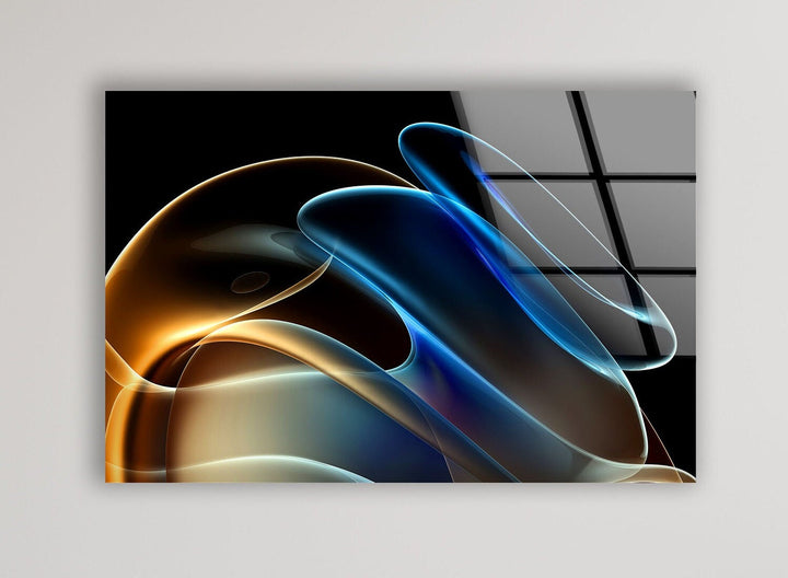 Blue Neon Wave Abstract Glass Wall Art, glass image printing, glass prints from photos