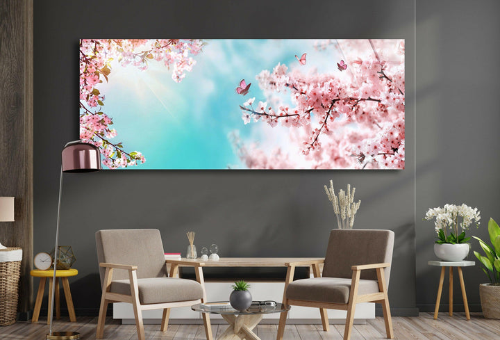 Spring Cherry Blossom Glass Wall Art, custom glass photo prints, large glass prints