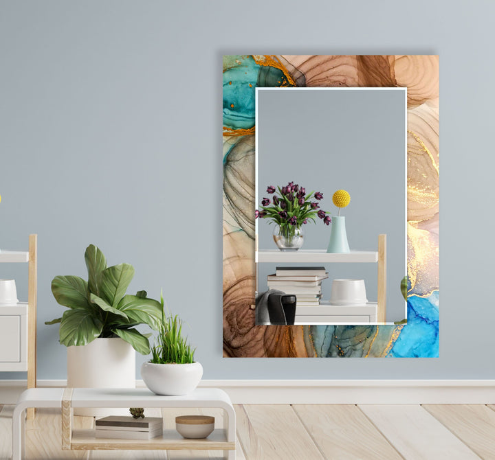 Wood Beige Abstract Wall Mirror modern mirror
