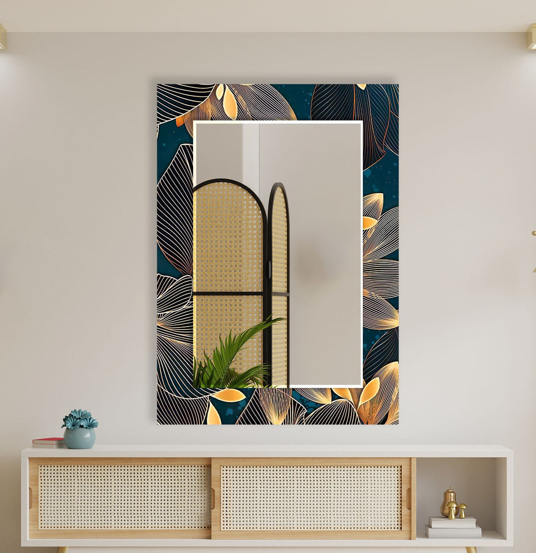 Dark Blue Golden Flowers Wall Mirror oversized wall mirrors
