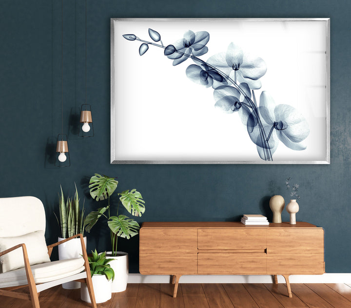 X-ray Blue Orchide Glass Wall Art, custom glass pictures, glass art prints