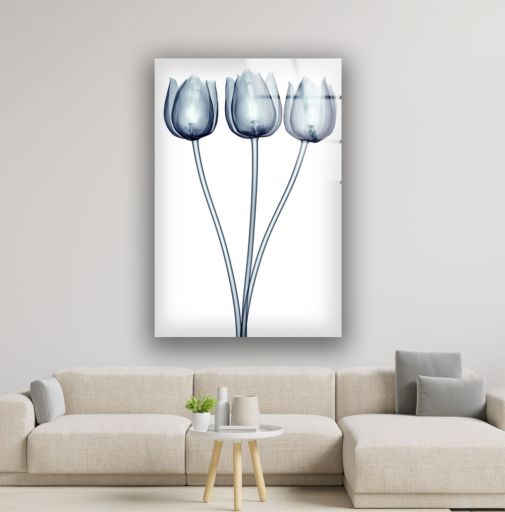 Xray Blue Tulip Glass Wall Art, glass wall decor, glass wall art decor