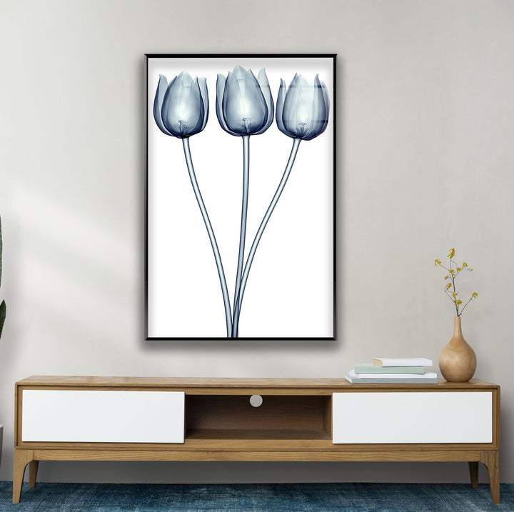 Xray Blue Tulip Glass Wall Art, glass image printing, glass prints from photos