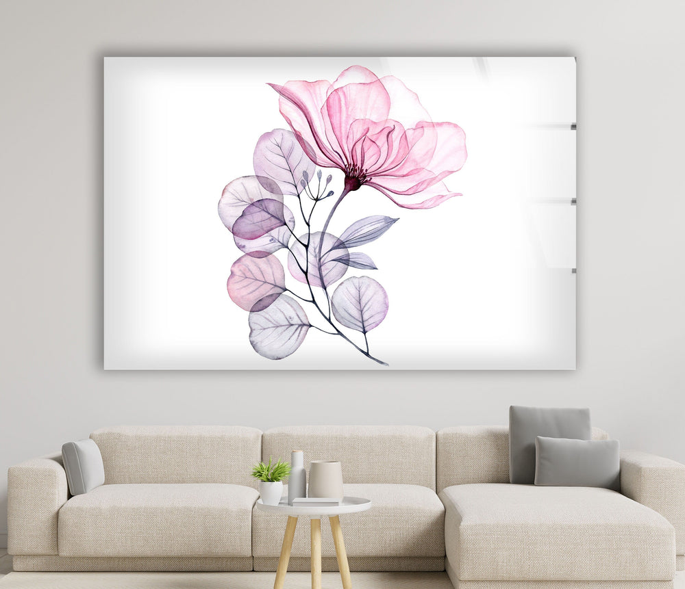 Pink Floral Watercolor Glass Wall Art, glass wall decor, glass wall art decor