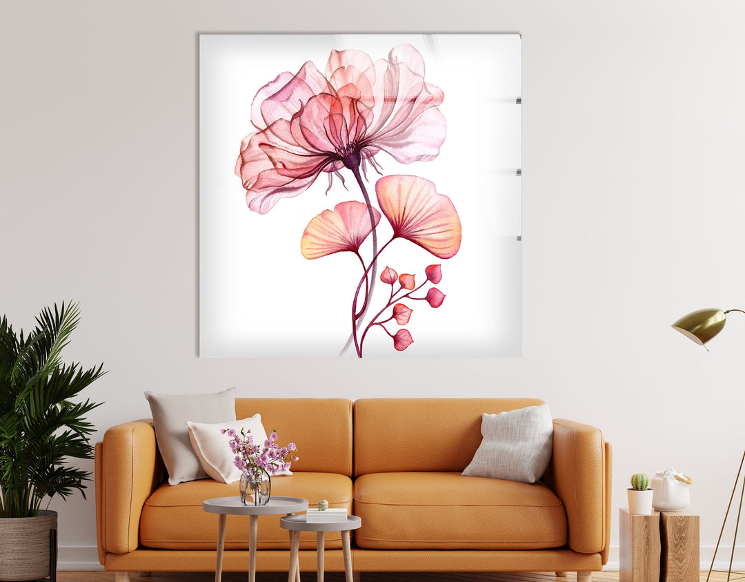 Watercolor Pink Floral Glass Wall Art, glass pictures for Wall, glass prints wall art