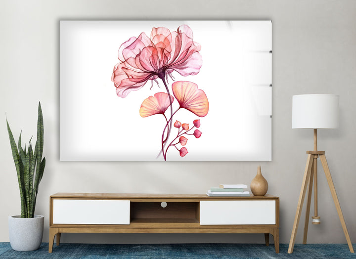 Watercolor Pink Floral Glass Wall Art, glass photo prints, glass picture prints