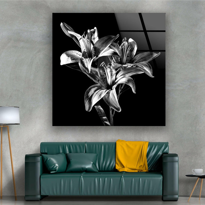 Black Xray Lily Flower Glass Wall Art, glass image printing, glass prints from photos
