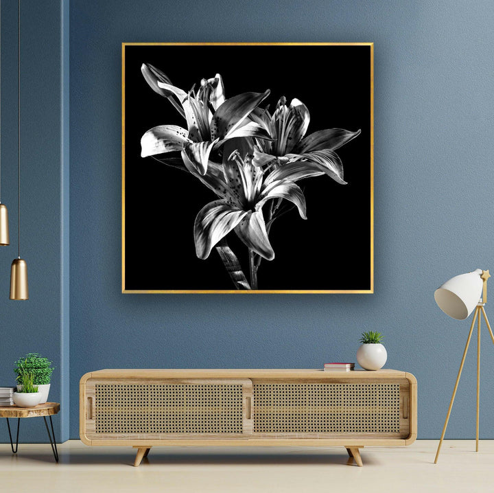 Black Xray Lily Flower Glass Wall Art, art glass wall art, glass wall art pictures
