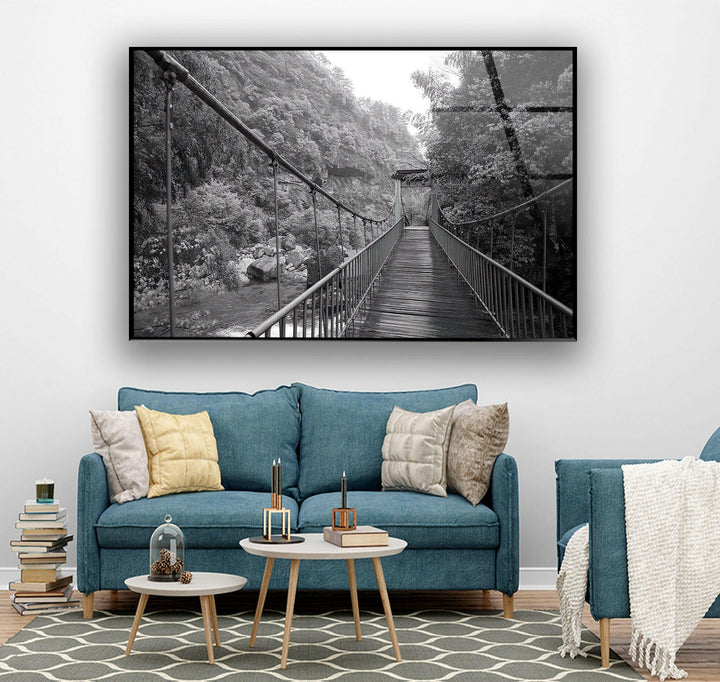 Old Black & White Bridge Glass Wall Art large glass photo prints, glass wall photos