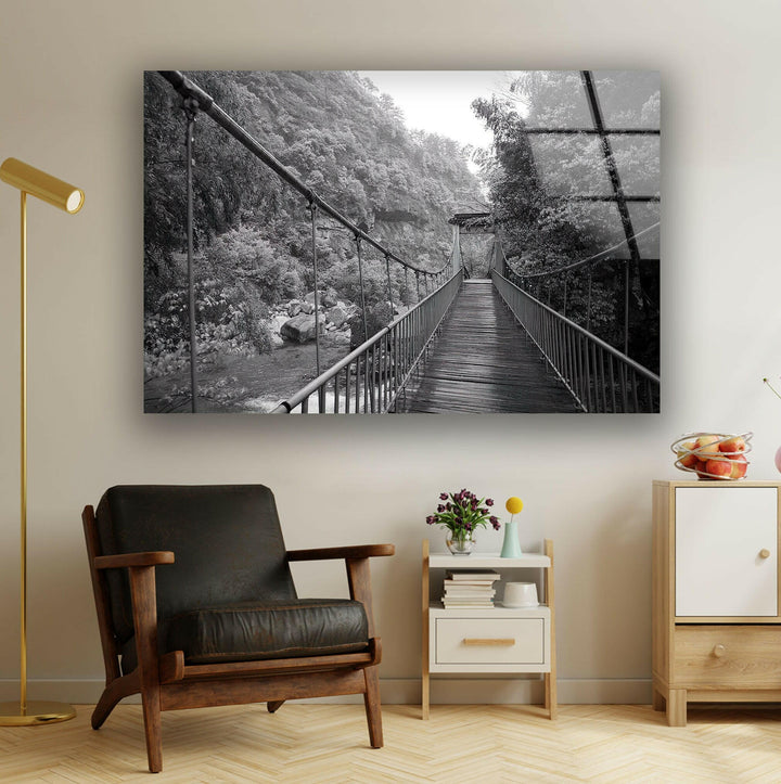 Old Black & White Bridge Glass Wall Art custom glass photo prints, large glass prints