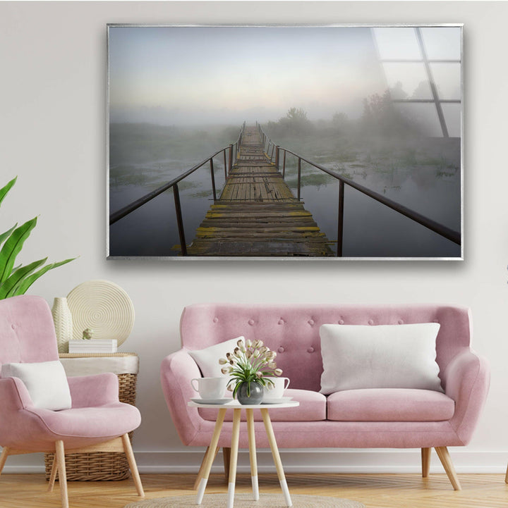 Wooden Bridge Over River Glass Wall Art glass photo prints, glass picture prints