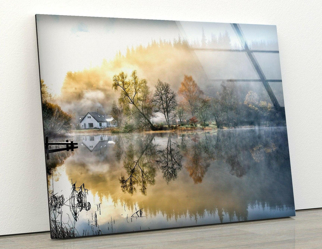 Lake & House Landscape Glass Wall Art glass image printing, glass prints from photos