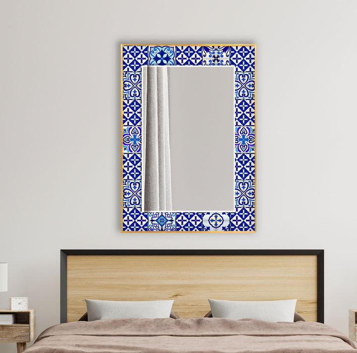 Navy Blue Mosaic Design Wall Mirror Bathroom Wall Mirror
