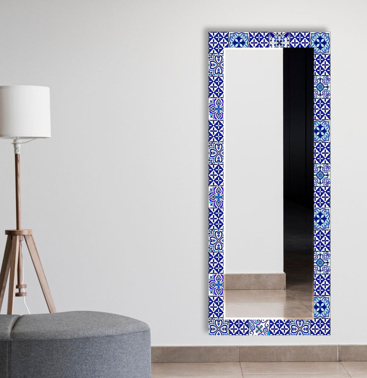 Navy Blue Mosaic Design Wall Mirror Small Wall Mirror
