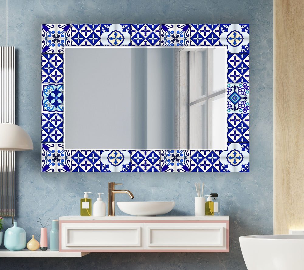 Navy Blue Mosaic Design Wall Mirror Long Wall Mirror
