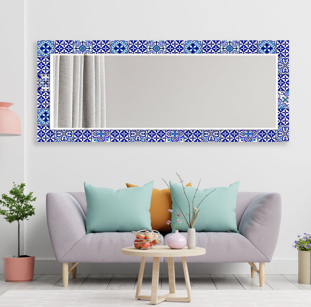 Navy Blue Mosaic Design Wall Mirror Blue Mirror
