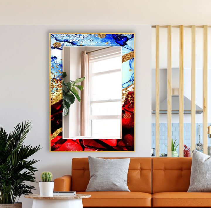 Golden Red & Blue Wall Mirror big mirror for living room
