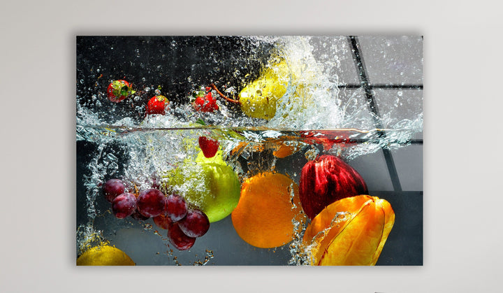 Fruits Water Splash Glass Wall Art Discover unique Glass Wall Pictures and Art for every room. Our collection includes modern glass wall art, beautiful glass panel artwork, and personalized glass photo prints. Perfect for creating a stylish and vibrant home. Enjoy free shipping and secure packaging on all orders.