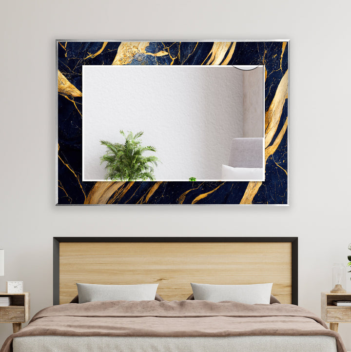 Golden Abstract Dark Blue Wall Mirror Framed Mirror
