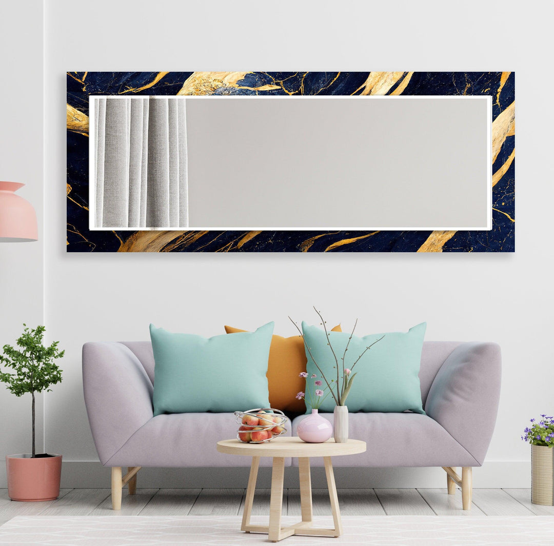 Golden Abstract Dark Blue Wall Mirror wall decorative mirror
