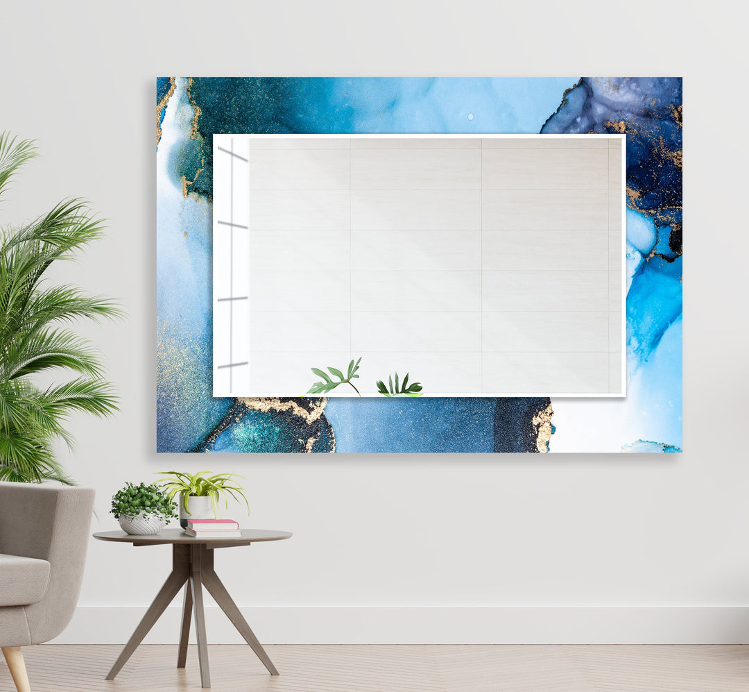 Marble Blue with Golds Wall Mirror black frame mirror
